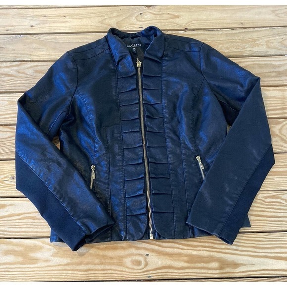 Baccini Faux Leather Jacket Petite Size Medium PM Women’s Black Full Zip - Picture 1 of 9